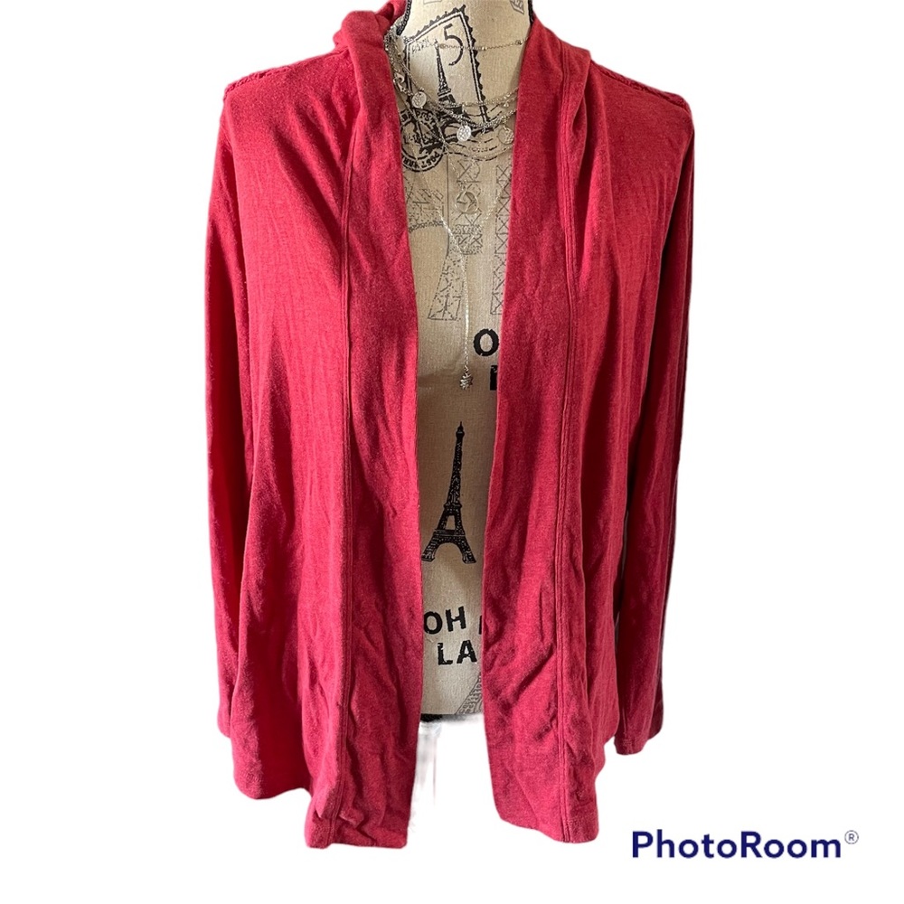 Lucky Bliss Red Crochet Cotton Cardigan Sweater size M